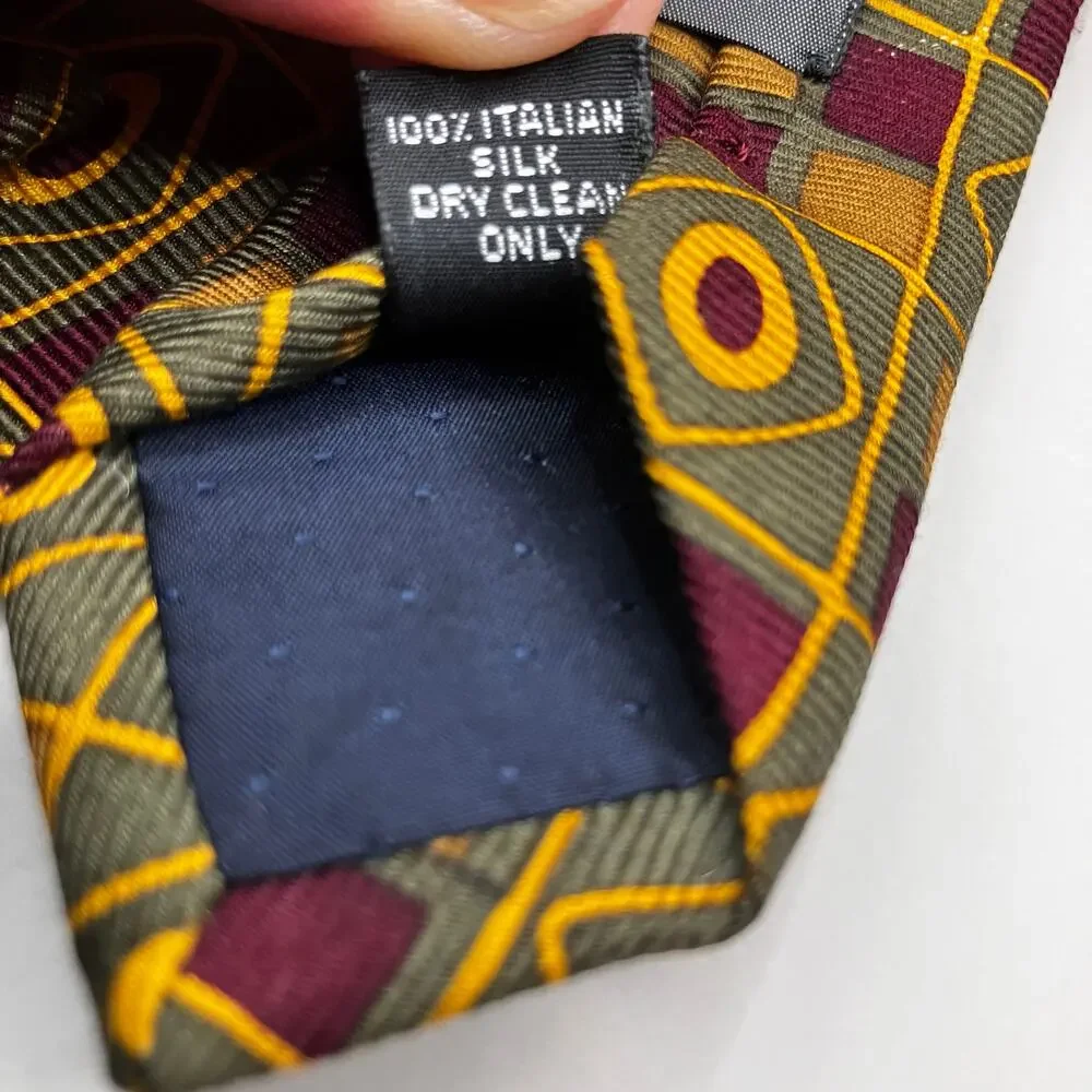 Coach Tie 60” x 3.75” 100% Italian Silk Green Red Yellow Geometric Preppy Career